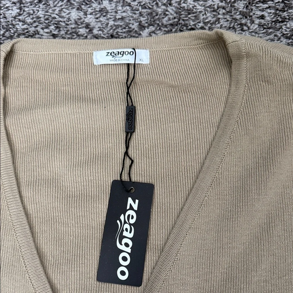 Zeagoo Tan Cardigan with Button Detail - Picture 2 of 3